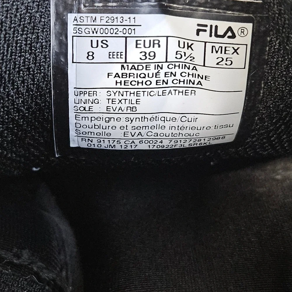 Fila US‎ 8 EEEE Work Athletic Shoes Black Leather Upper Cushioned Wide Width